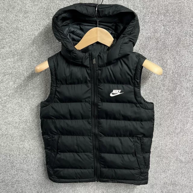 NIKE GILET BOYS 10 12 Years Black Large Youth Body Warmer Hooded