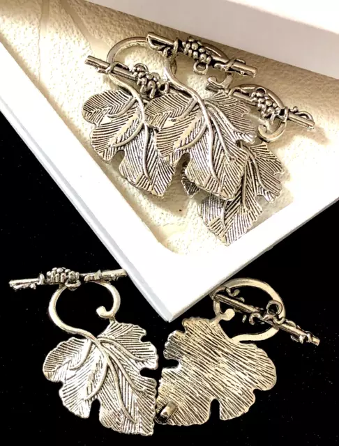 Leaf Toggle Clasps-5 Sets-Tibetan Silver-Beading For Crafts And Jewellery Making