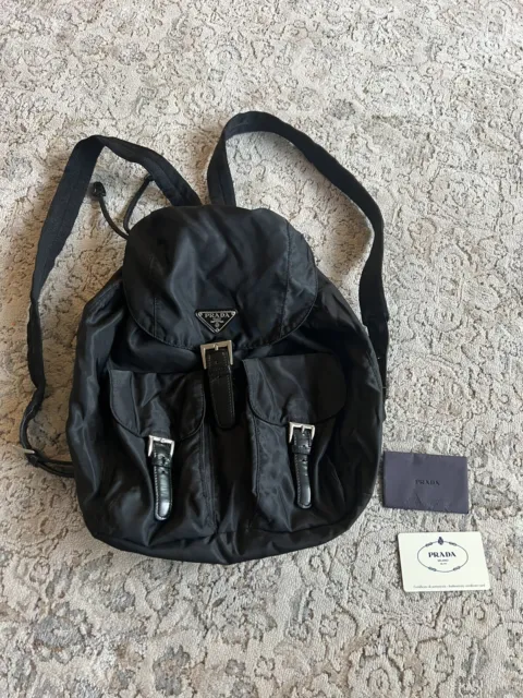 Authentic PRADA VELA Nylon Leather Drawstring Backpack M504 Black