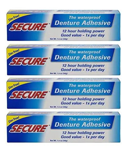 Secure Waterproof Denture Adhesive - Free - Extra Strong Hold For Upper Lower...