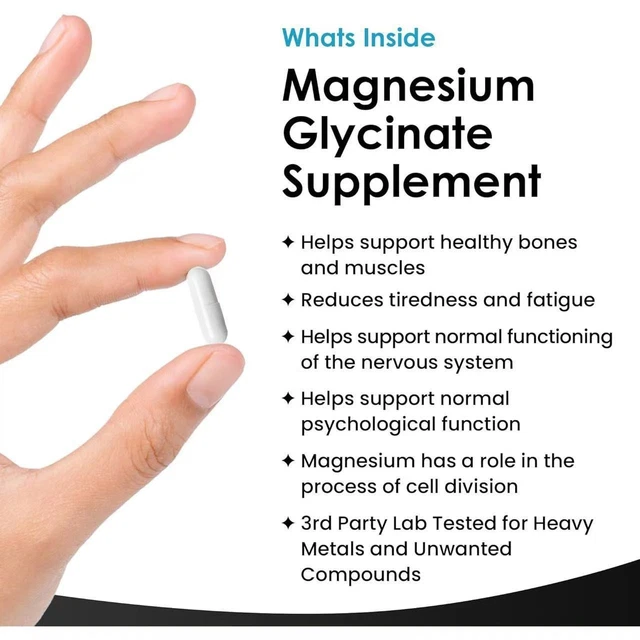 120 CAPSULES MAGNESIUM Glycinate High Strength 1040mg Fatigue Bone ...