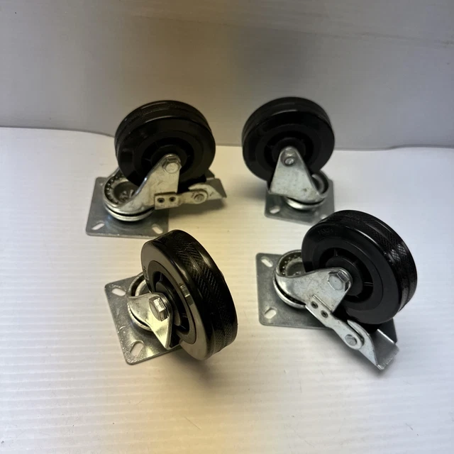 4 Pack Heavy Duty 3” Swivel Plate Caster Wheels Polyurethane 2 With Brakes US