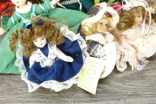 Lot of 11 Bisque Porcelain Cloth Jointed Doll Figurines American Mint DanDee 3