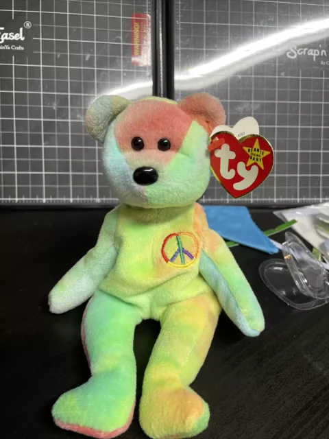 RARE PVC Peace Bear 1996 Retired Ty Beanie Baby Genuine MINOR Errors