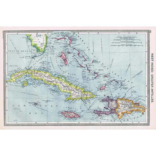 Antique Map 1906 - West Indies - Greater Antilles - Harmsworth Universal Atlas