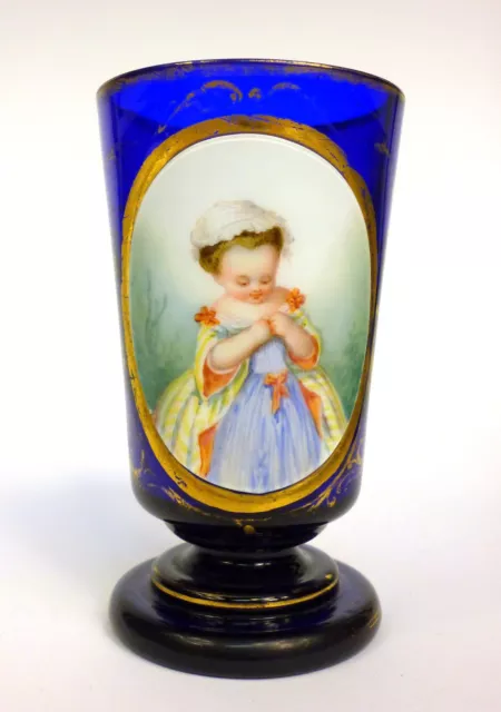 Seltenes Glas Fa. Hoffmann Karlsbad um 1850 Henkelbecher