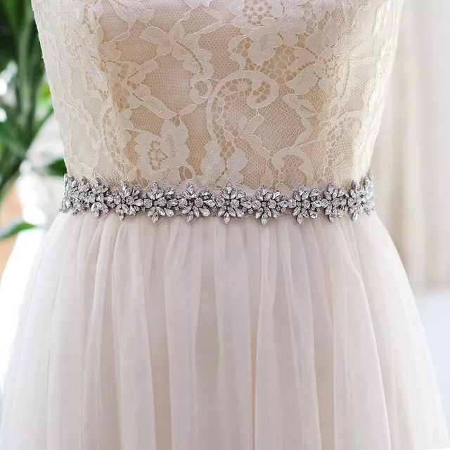 Braut Hochzeit Brautjungfer Kleid Schärpe Kristall Strass Elfenbein Band Taillengürtel 3