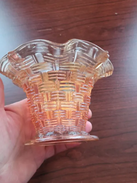 Awesome Marigold Dugan Carnival Glass Big Basketweave Vase or  Fruit Bowl Base