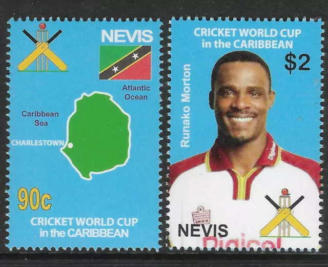 NEVIS 2007 ICC CRICKET WORLD CUP FLAG MAP Set of 2 MNH