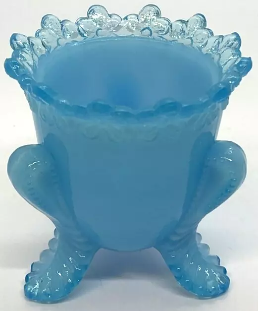 Vintage EAPG Degenhart 2.5” Forget Me Not Blue Milk Glass Toothpick Holder EUC