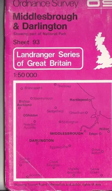 Ordnance Survey 1:50,000 Landranger Map Sheet 93 Middlesbrough and Darlington