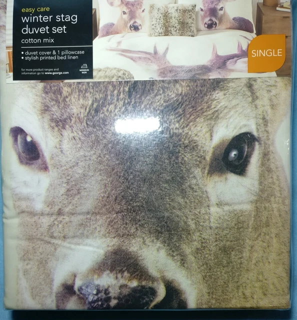 George Home Easy Care Winter Stag Printed Single Duvet Set Cotton Mix New