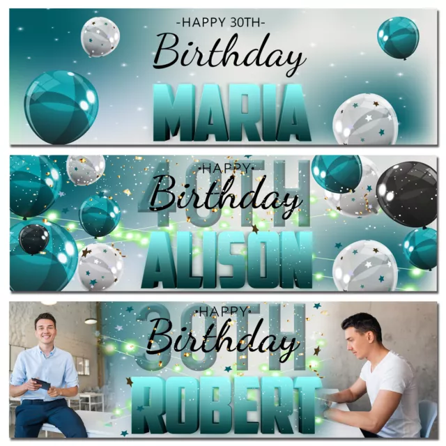 Personalised birthday banner man kids photo party star balloon poster decoration
