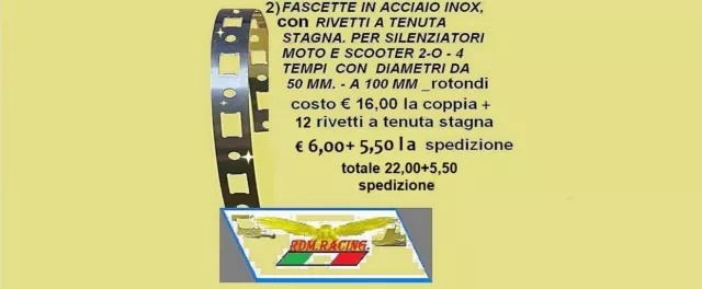 fascette per silenziatori in acciaio inox d=50 a D=100 con rivetti tenuta stagna