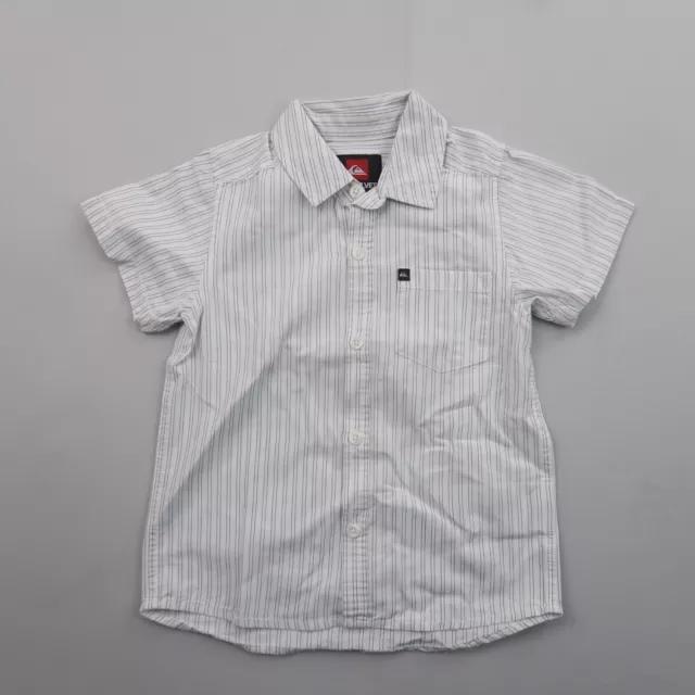 Quiksilver Boys Youth Shirt Size 5 White Stripe Button Up Casual Surf Skate