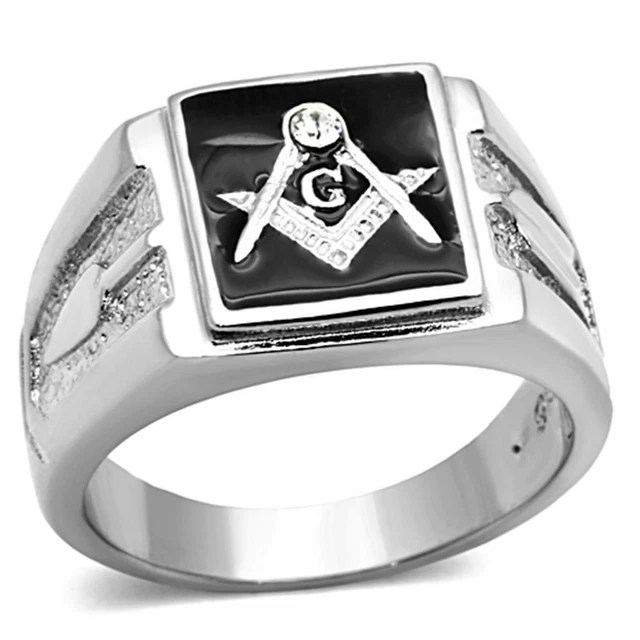 Anello Massonico Da Uomo Sigillo Argento Genesi Rosa Diamante Acciaio Inox