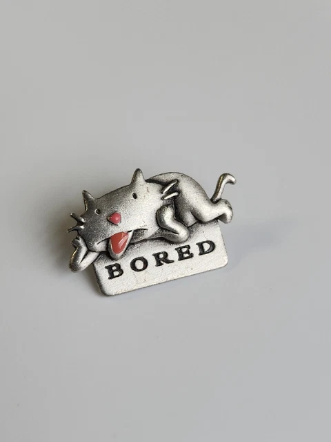 BORED Cat Lapel Pin by J Benton Pewter Humorous Sticking Out Tongue