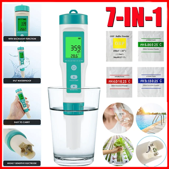 7 in 1 Tester Meter Pen Digital LCD PH/TDS/EC/ORP/TEMP/SG/Salinity Water Quality