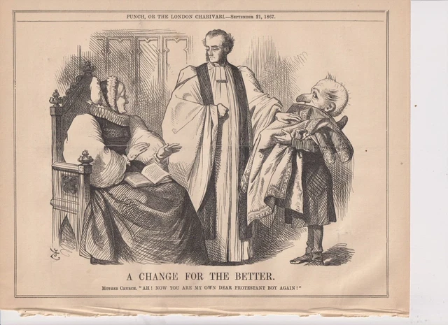 1867 Punch Cartoon Protestants Remove Ornate Ritualistic Garments