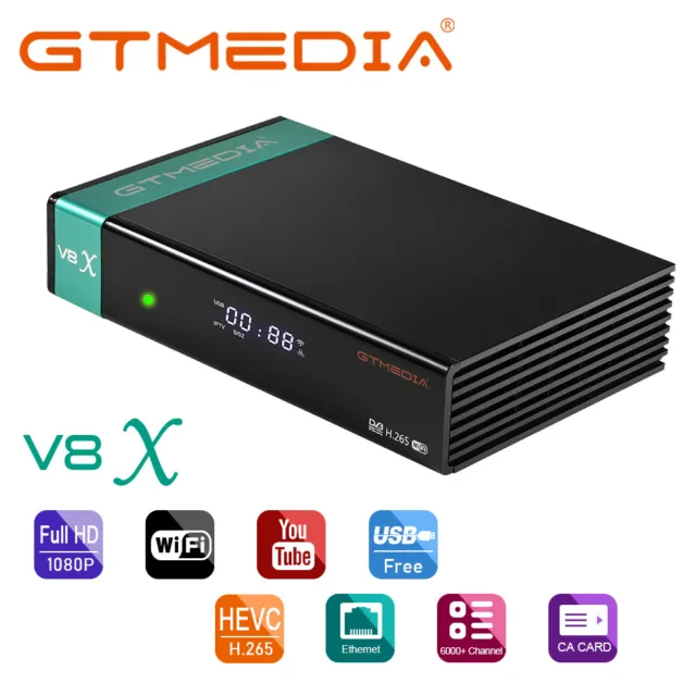 GTMEDIA FullHD Digitaler DVB-S2/S2X Satelliten Sat Reciver H.265 SCART HDMI WLAN