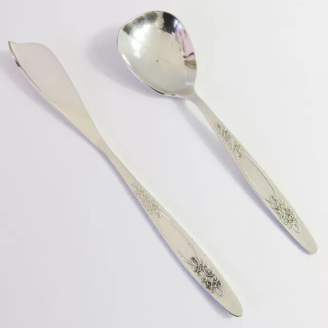 Vintage Luke Silverplate Jam/Sugar Spoon & Butter Knife Set, Silverlace Scroll