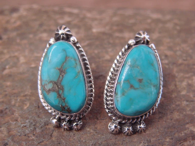 Navajo Indian Sterling Silver & Turquoise Post Earrings by McCarthy