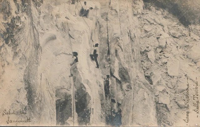 1899 CAVE DI CARRARA Sulla tecchia TECCHIAIOLI marmo RARA Fotografia