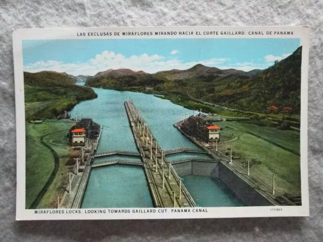 Antique Miraflores Locks, Looking Towards Gaillard Cut, Panama Canal Postcard