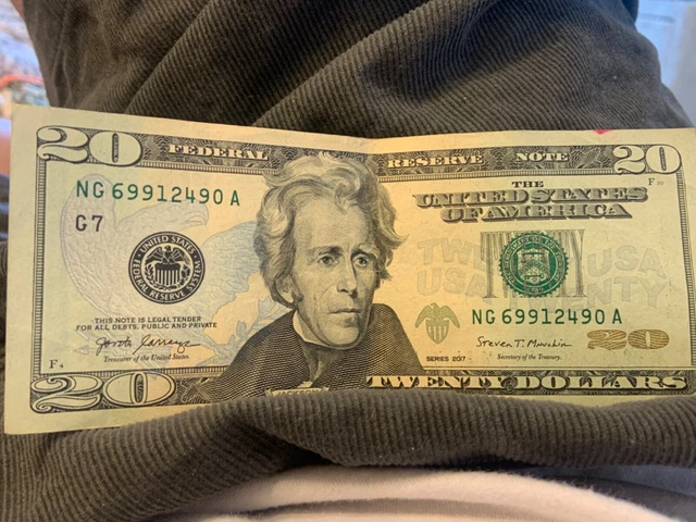 Near mint U.S. twenty dollar note, color edition green, special numbers 