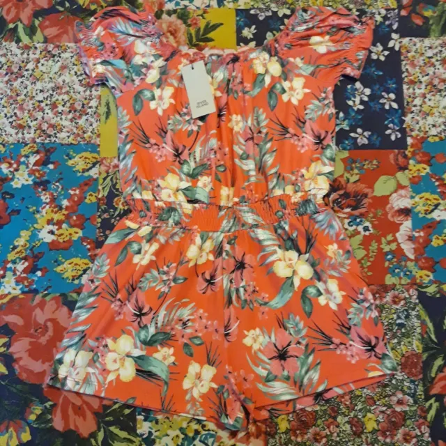 River Island 5-6 Bnwt Girls Pink Floral Playsuit Tropical Flowers New With Tag