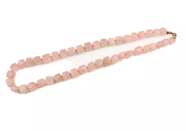 Rosenquarz Kette Edelsteinekette Rosa Geknotet Würfel Collier Geschenk ca. 47 cm 3