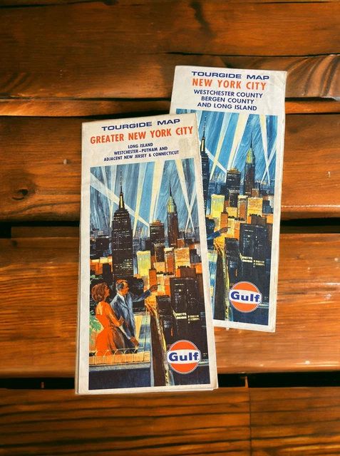 Lot Of 2 Vintage Gulf Oil Maps Greater New York City Long Island 1967 1979 Ed.