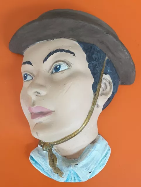 VINTAGE RETRO 1950S Chalkware Cowboy Man Head Face Plaque Kitsch Bust ...