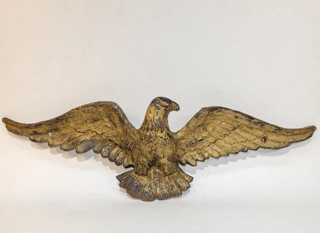Vintage Cast Iron Patriotic Federal Bald Eagle Wall Plaque By Wilton Gold Paint