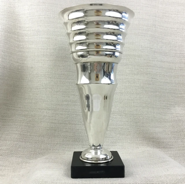 Large Silver Plated Vase French Modernist Mid Century Modern Marble Base Trophy