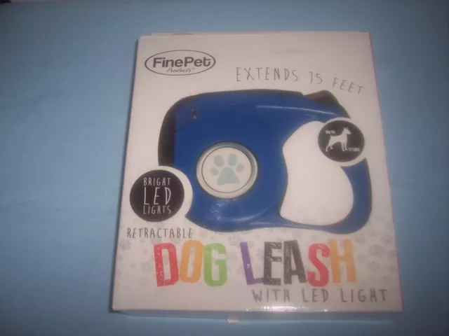 DOG LEASH, Retractable Blue Dog Leash W/LED LIGHT, Fine Pet Products, 15 FT~NEW