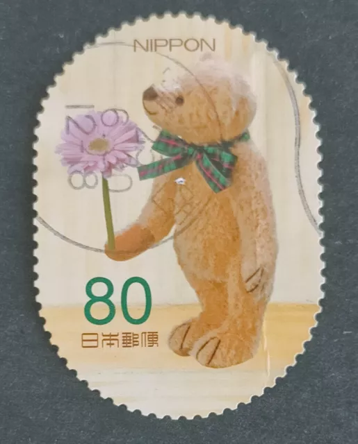 USED JAPAN STAMP 2012  Greetings Teddy Bear Poskuma with flower