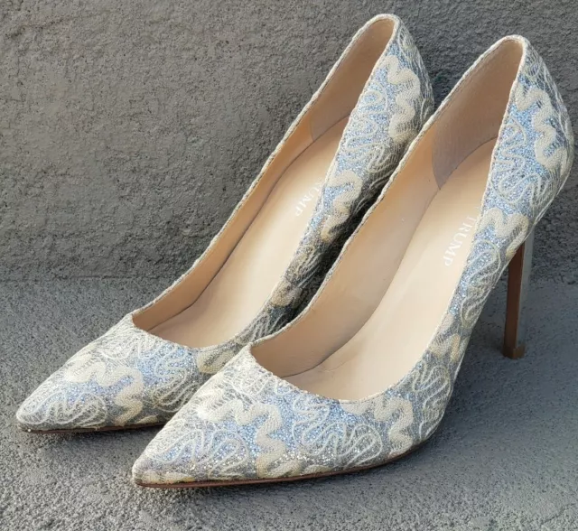 Ivanka Trump Women's Floral Silver High Heels sz 8.5M