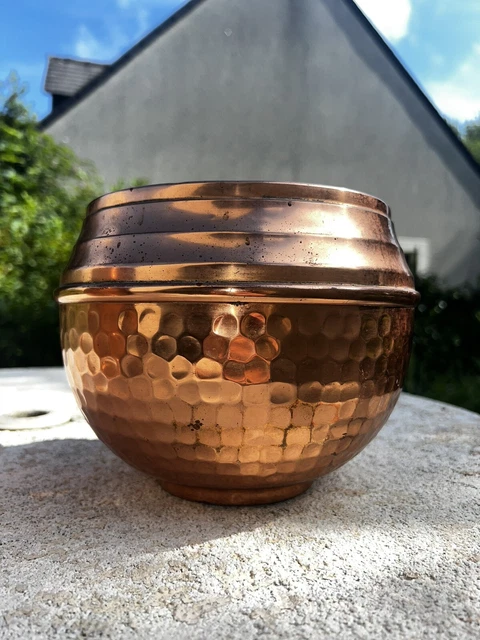 Ancien Pot Jardinière En Cuivre Martelé - France - Déco Vintage