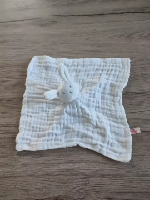 doudou plat lapin blanc lange gaz de coton DPAM DU PAREIL AU MEME 24x24cm