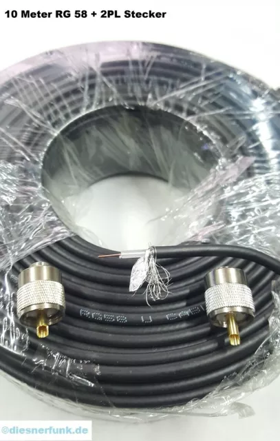 10m FUNK-ANTENNENKABEL RG58U für CB-und AMATEURFUNK 50 Ohm + 2 PL259 Stecker