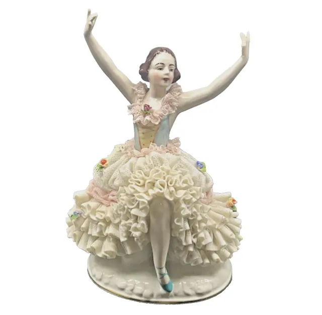 Dresden Germany Lace Porcelain Figurine Ballerina Dancer Girl Repaired