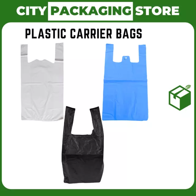 Plastic Carrier Bags Vest Handle Party Shopping Heavy Duty Blue Black White CPS