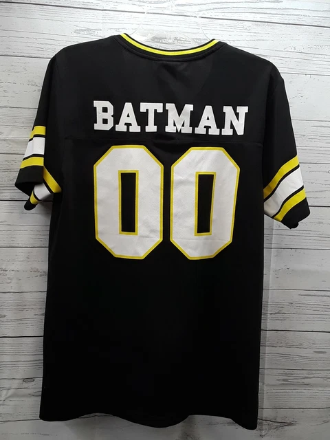 DC Comics Official Batman Football Jersey #00 Superhero Black White Youth Sz L