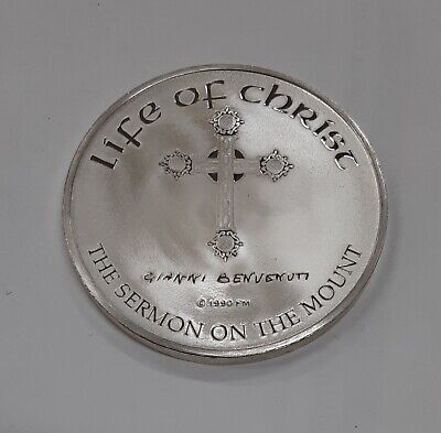 Franklin Mint Life of Christ .925 Silver Medal by Benvenuti-Sermon On The Mount