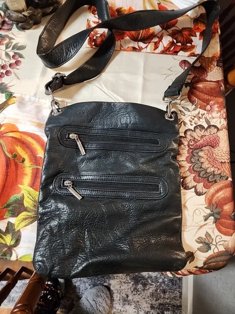 MARGOT Black Pebbled Leather Shoulder Crossbody Messenger Bag Handbag (CC)