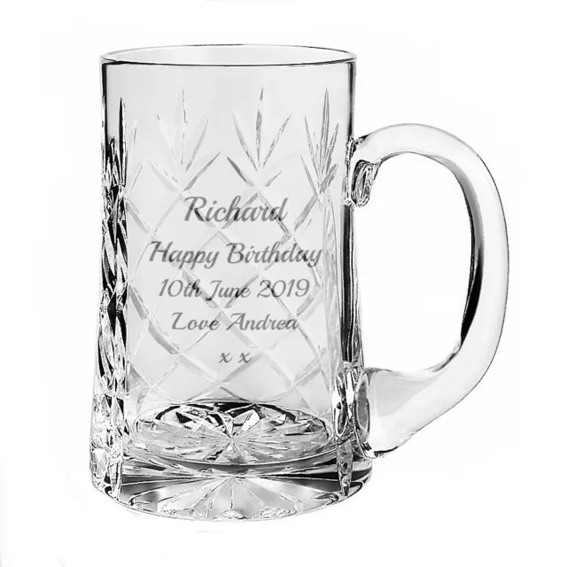 Personalised Engraved 24% Lead Crystal 1 Pint Glass Tankard - Birthday, Wedding