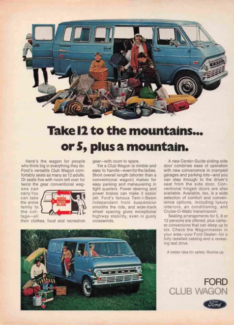 Ford Club Wagon Van Family Camping Trip 1970'S Print Advertisement