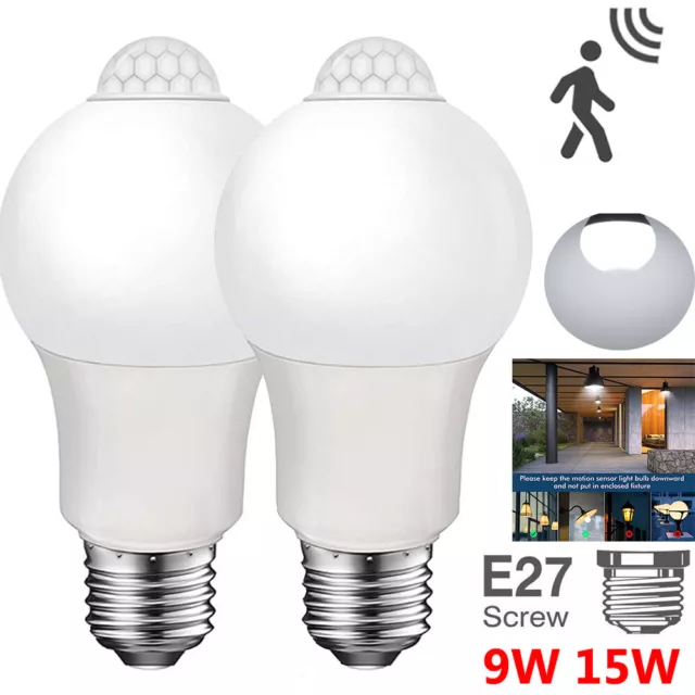 Motion Sensor LED Bulbs E27 9/15W Indoor Outdoor Dusk to Dawn Security Light UK
