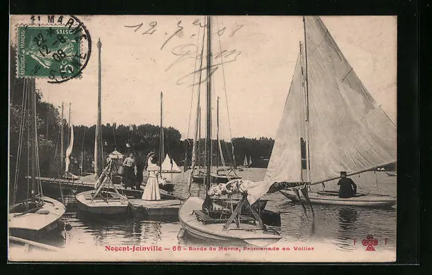 CPA Nogent-Joinville, Bords de Marne - Promenade en Voilier 1908